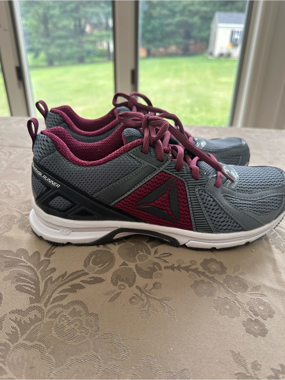Reebok Women’s Gray and Burgundy Athletic Running Shoes